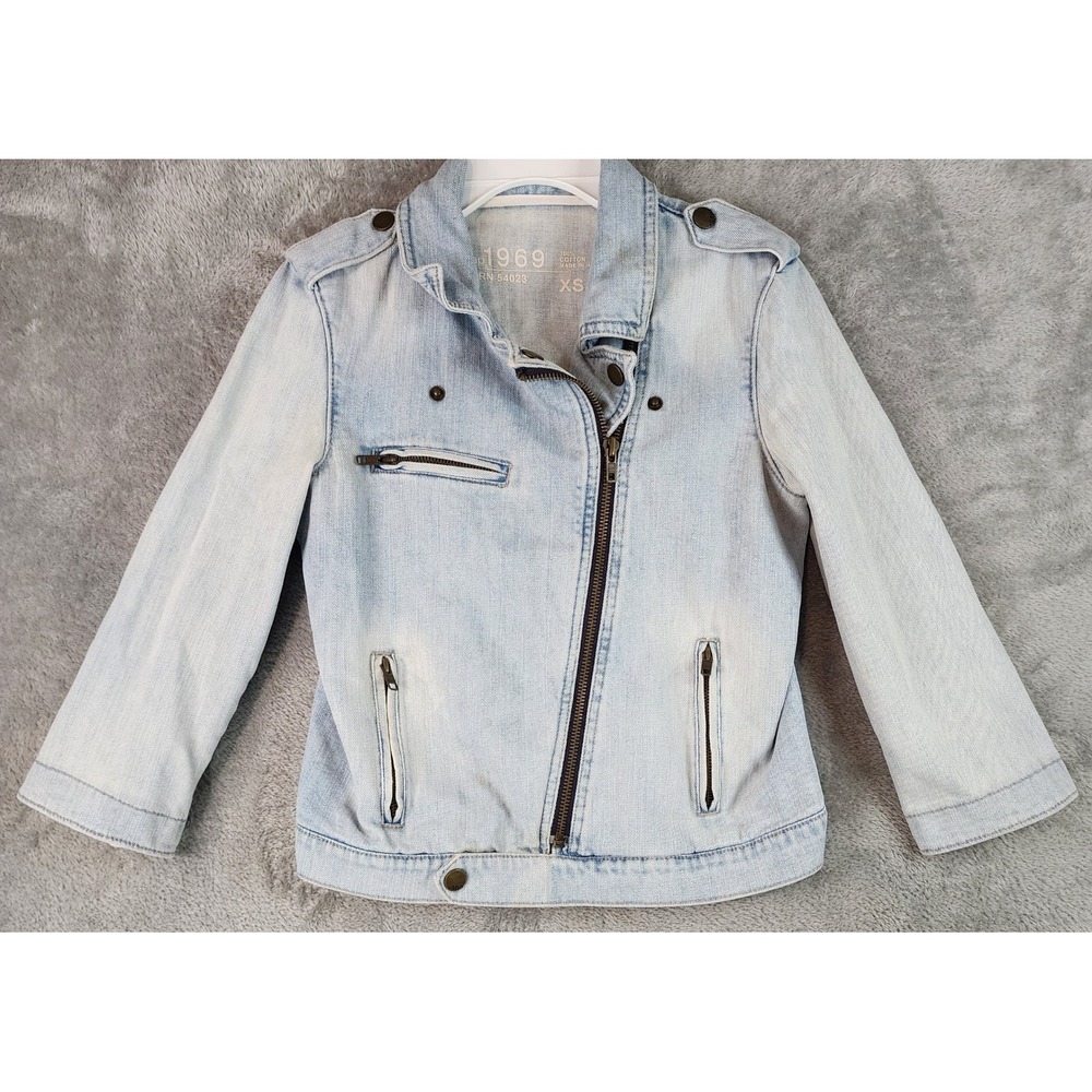 Gap 1969 Jacket Womens XS Blue Light Wash Denim Biker Asymmetrical Zip Retro